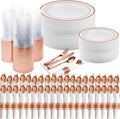 Prestee Rose Gold Disposable Dinnerware Set for 50 Guests - Elegant