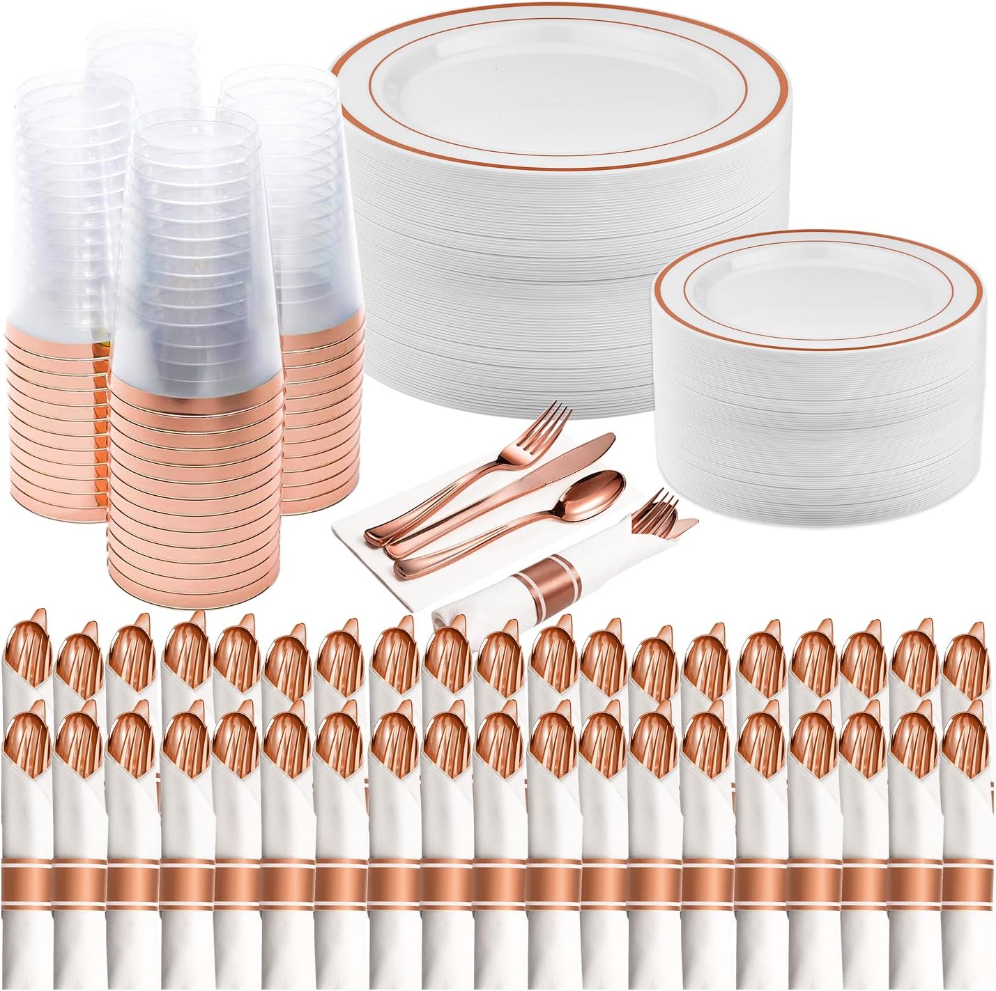 Prestee Rose Gold Disposable Dinnerware Set for 50 Guests
