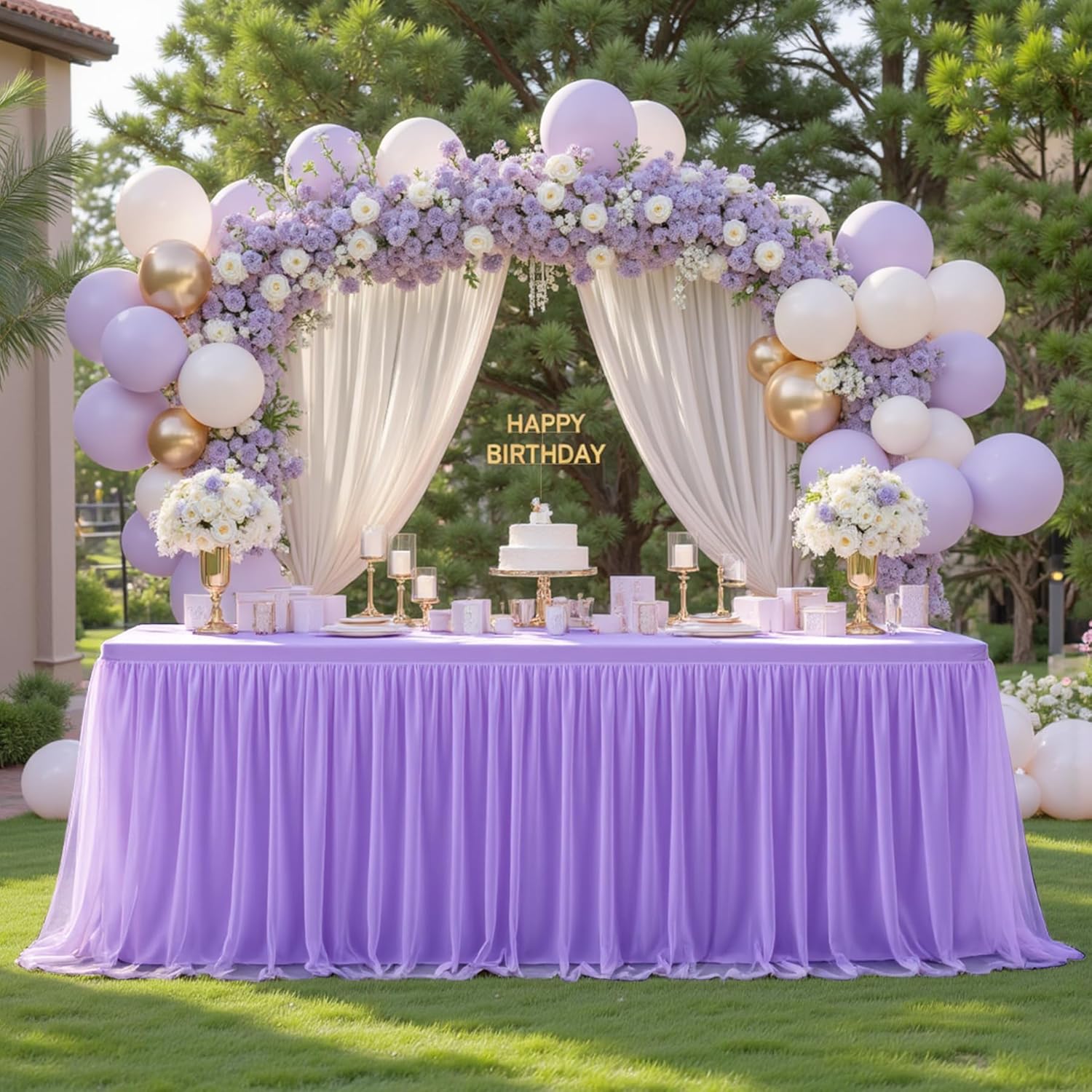 Purple Tablecloth Rectangle 8 Foot Stretch Elastic Fitted Tulle