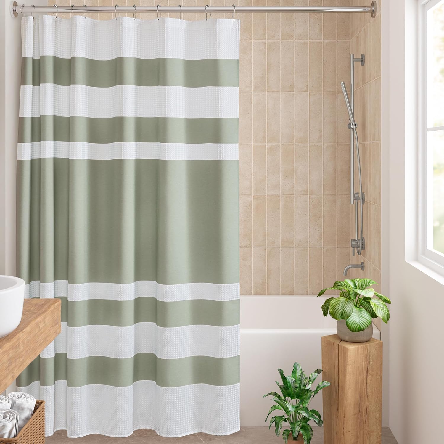 Madison Park Spa Waffle Weave Extra Long Shower Curtain 72x84