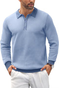 Mens Knit Polo Shirt Long Sleeve Quarter Button - Comfortable Classic