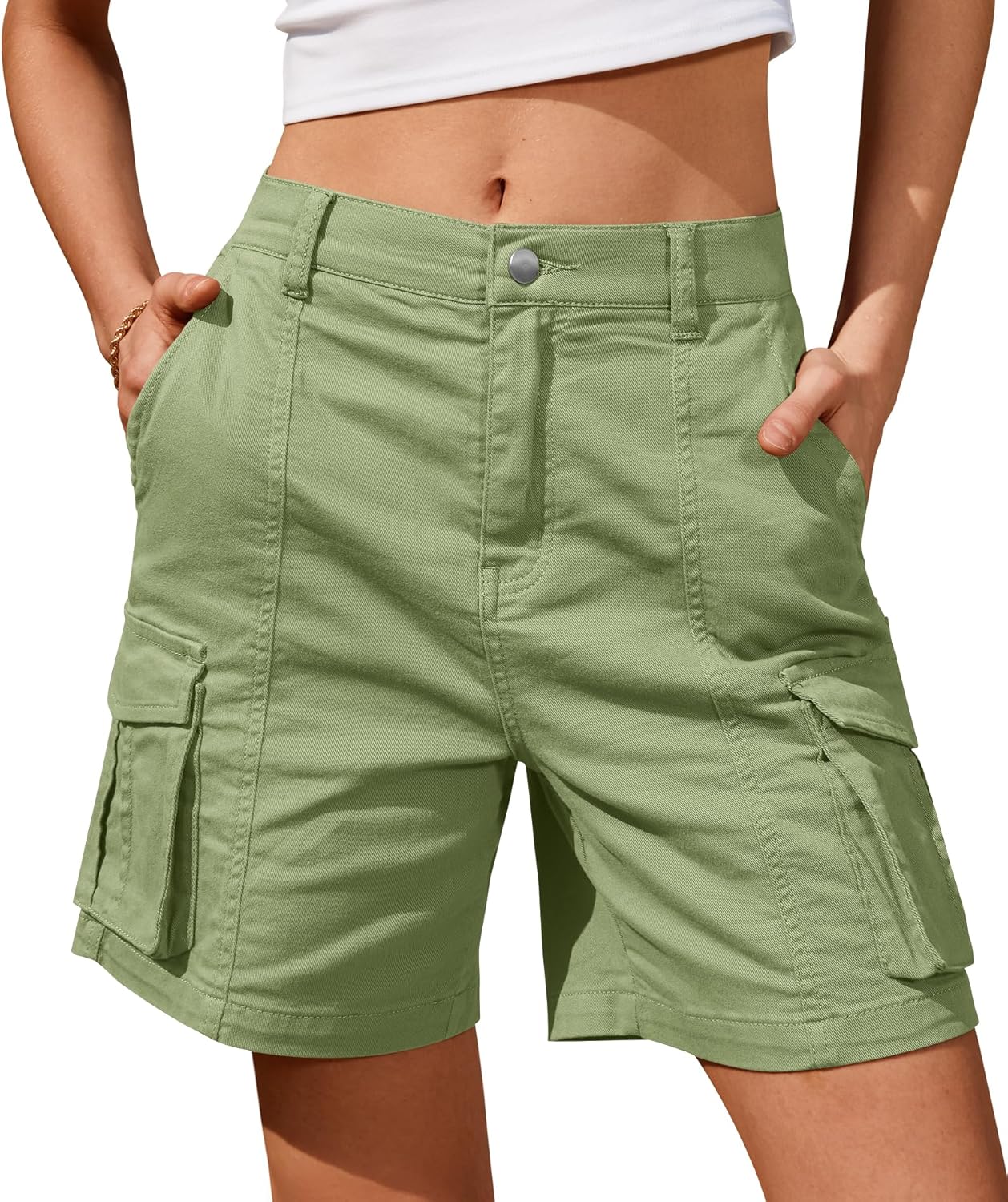IVIR Bermuda Shorts for Women with 6 Pockets and Elastic Waist