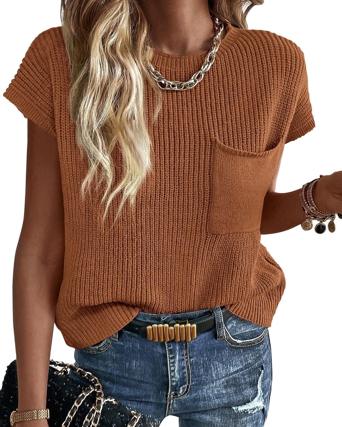 KIRUNDO Summer Fall Short Sleeve Sweater Vest for Women 2025