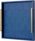 24 in x 24 in Oversized Square Ottoman Tray - Navy Blue Shagreen