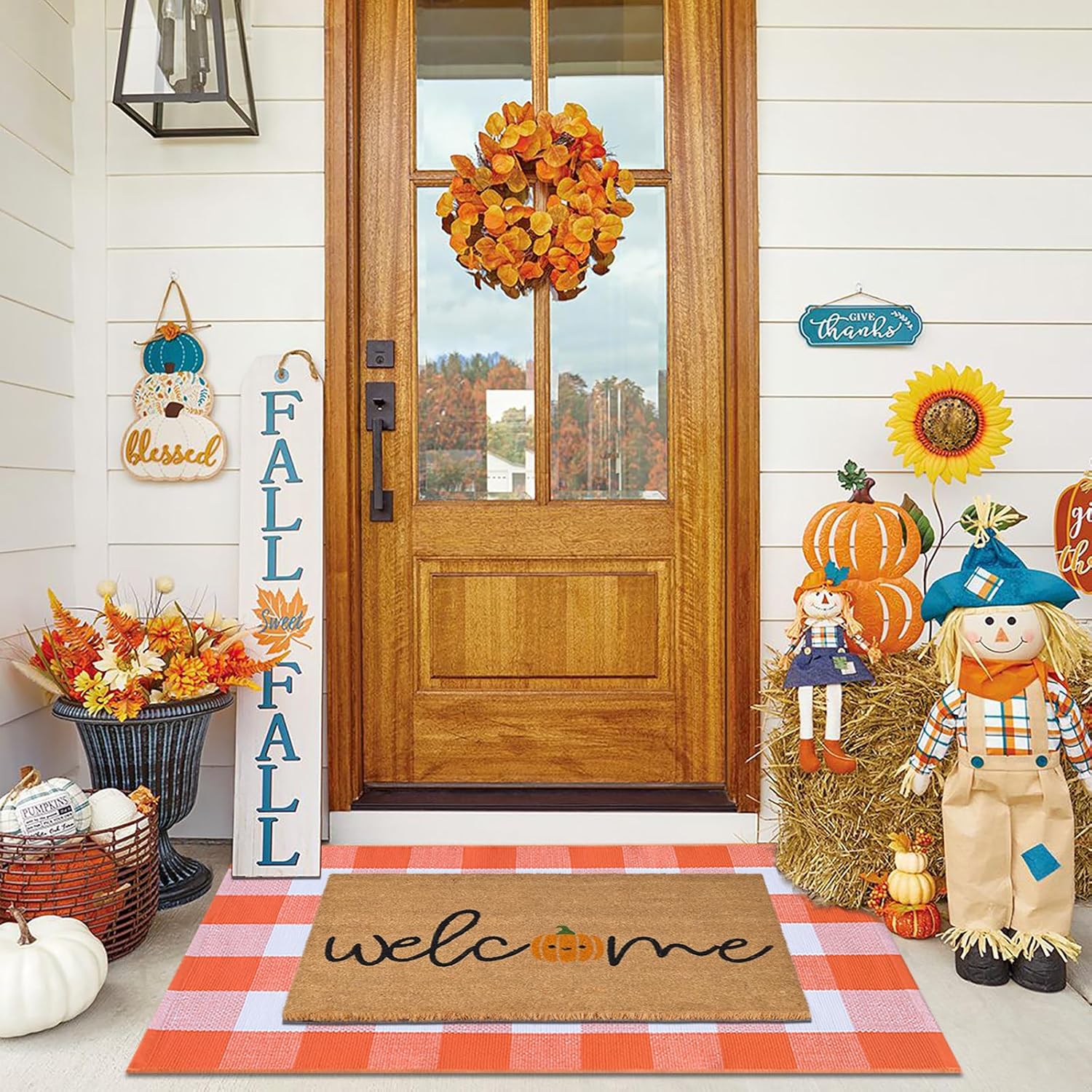 Fall Door Mat Combo Set for Autumn Thanksgiving Decor