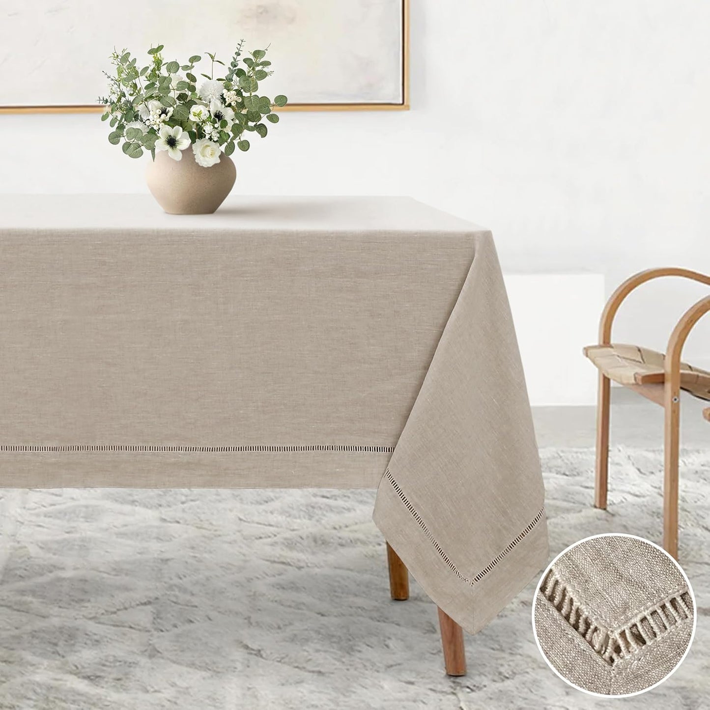 Linen World Hemstitch Linen Tablecloth for Elegant Dining