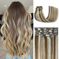 Clip In Remy Hair Extensions Light Brown to Blonde Highlights Balayage