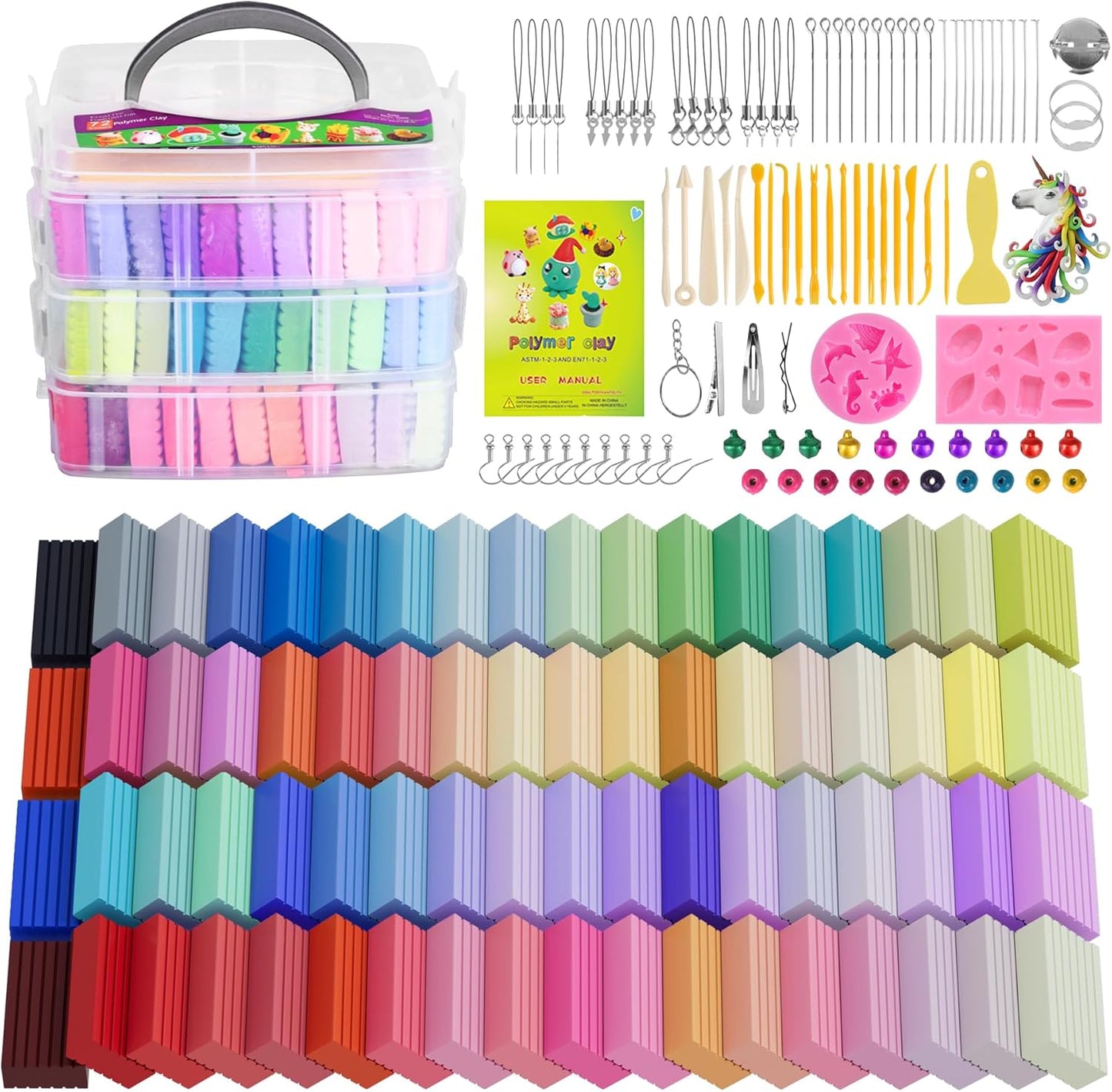 Polymer Clay Set with 72 Colors and Sculpting Tools for Kids