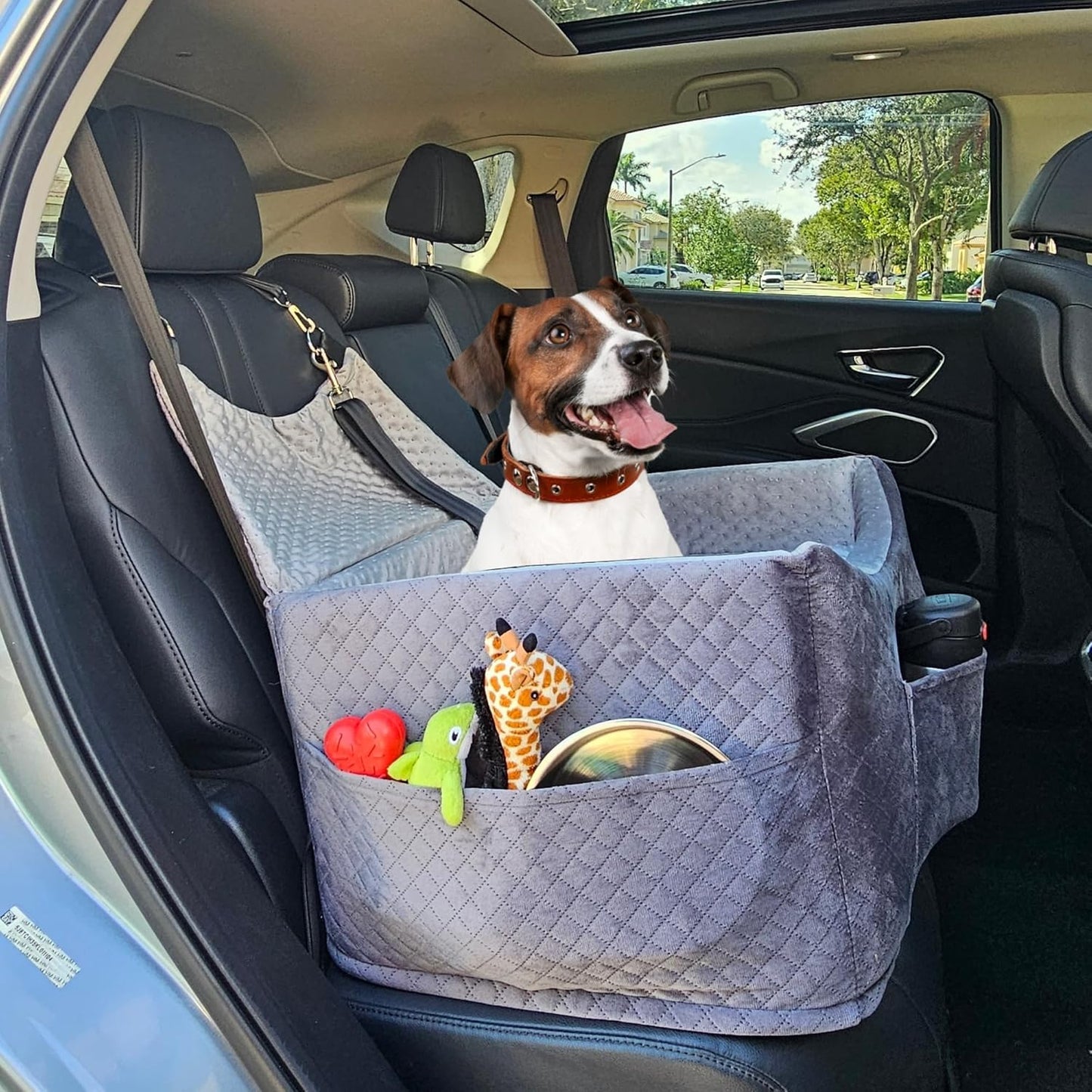 STAGOZ Dog Car Seat | Washable & Detachable | 3 Pockets & Safety Belt | Travel in Style