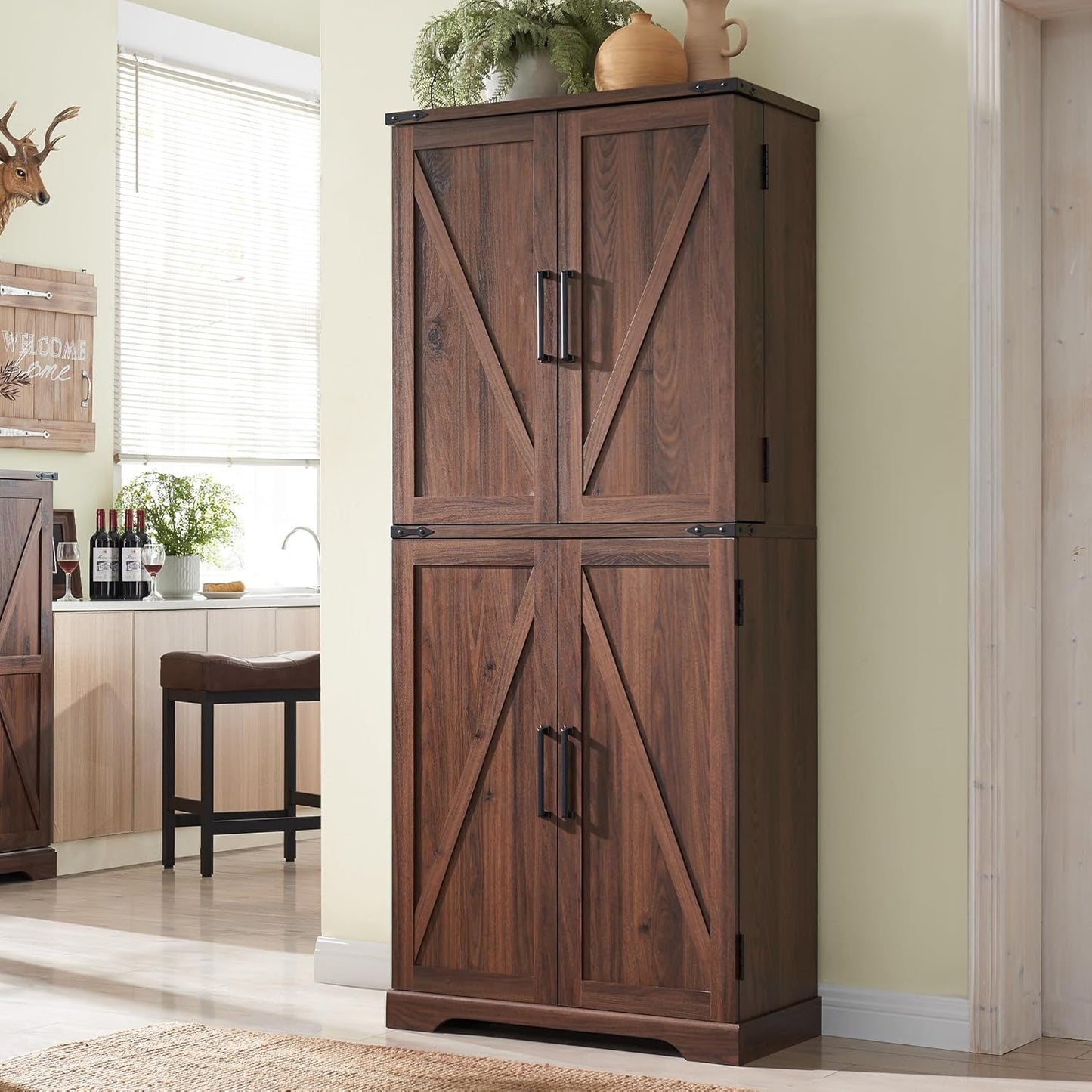 72 Tall Kitchen Pantry with Barn Doors for Rustic Storage