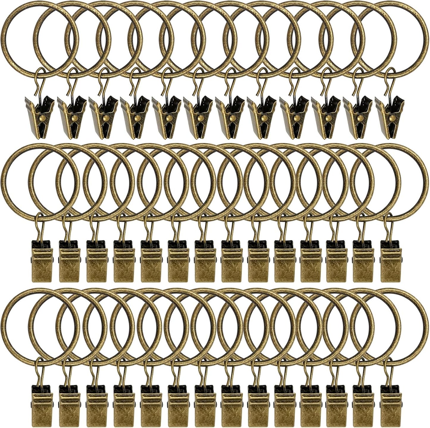40 Pack Bronze Curtain Rings with Clips - Easy Drapery Hanging!