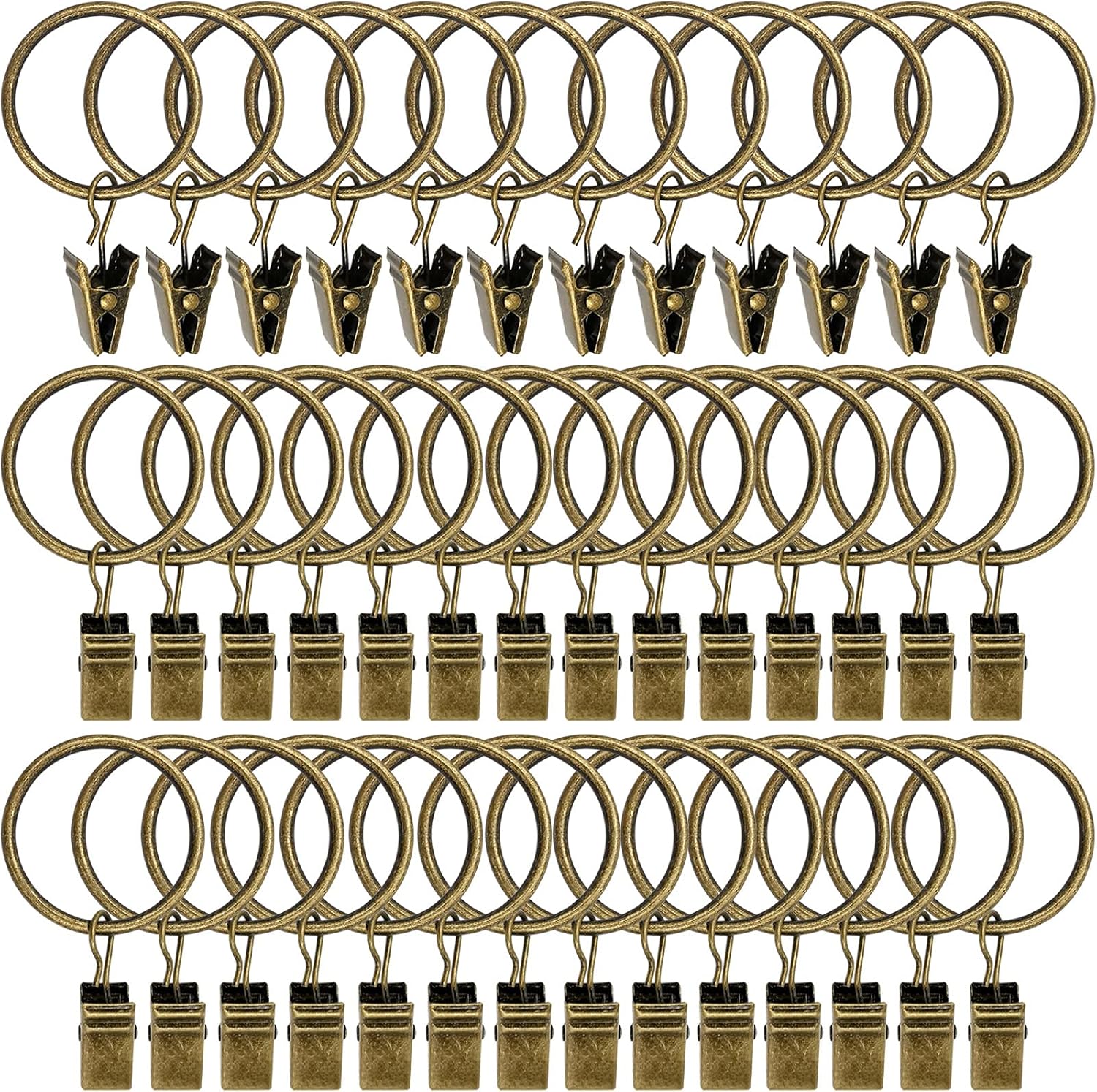 40 Pack Bronze Curtain Rings with Clips - Easy Drapery Hanging!