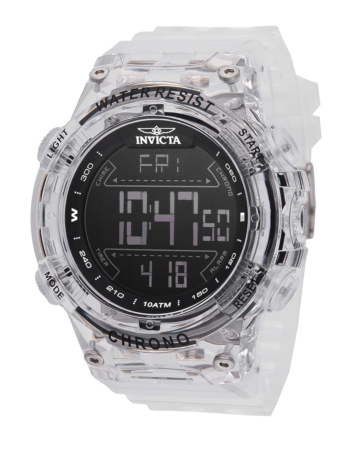 Invicta Racing Men 52mm Plastic White Black Dial Digital Watch