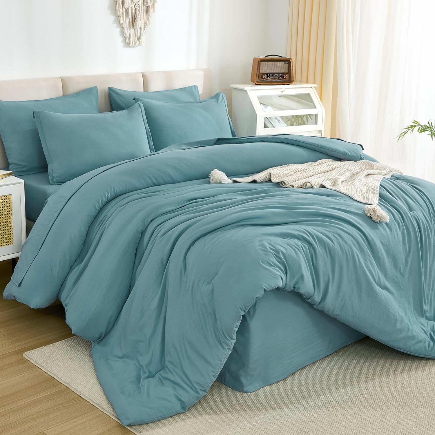Oversized King Comforter Sets Grayish Teal - 7 Pieces Bed Set