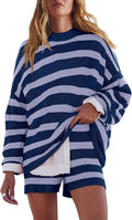 LAMISSCHE Womens Oversized Lounge Sets Striped 2 Piece Pajama Set