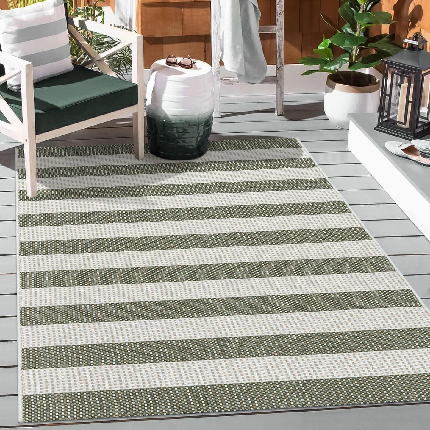 Striped Fall Outdoor Rug 3x5 for Farmhouse and Entryway Use