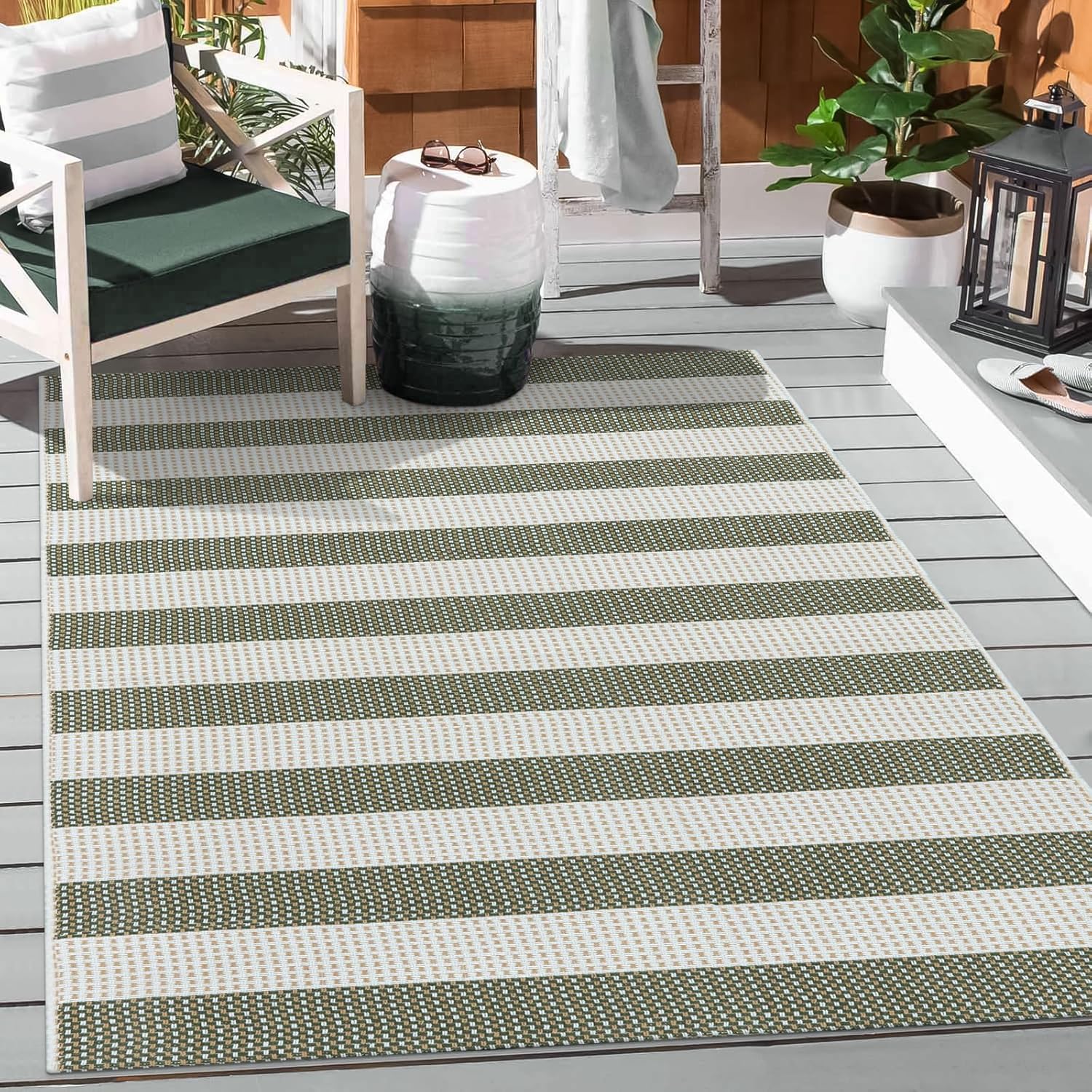 Striped Fall Outdoor Rug 3x5 for Farmhouse and Entryway Use