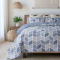 SLPR Blue and Gray Chevron Heather Quilt Set King Size - Soft
