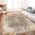 5ft x 7ft Washable Vintage Floral Area Rug - Thin Non Slip Accent