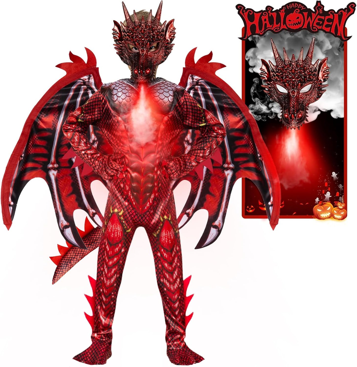 Fierce Fire Red Dragon Costume for Kids - Scary Goblin Jumpsuit