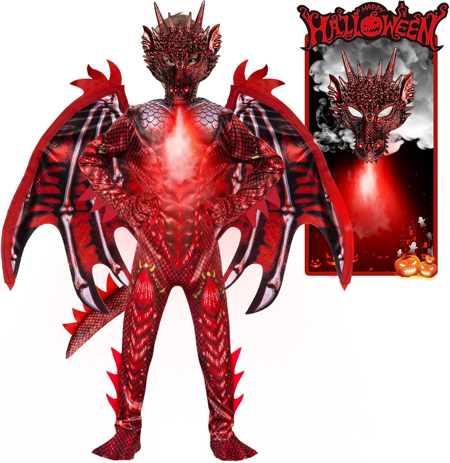 Fierce Fire Red Dragon Costume for Kids - Scary Goblin Jumpsuit