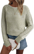 Striped Boat Neck Sweater Oversized Pullover - Cozy Fall Staple