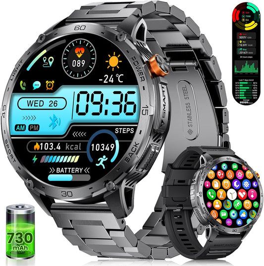 Smart Watch for Men with LED Flashlight and 730mAh Battery