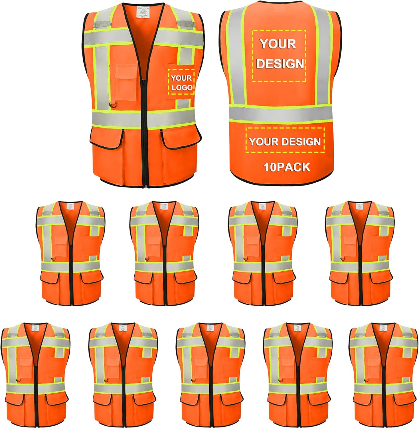 Reflective Vest Class 2 Safety Vests with Pockets and Zipper