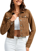 Women's Cropped Denim Jacket - 100% Cotton Slim Button Crop