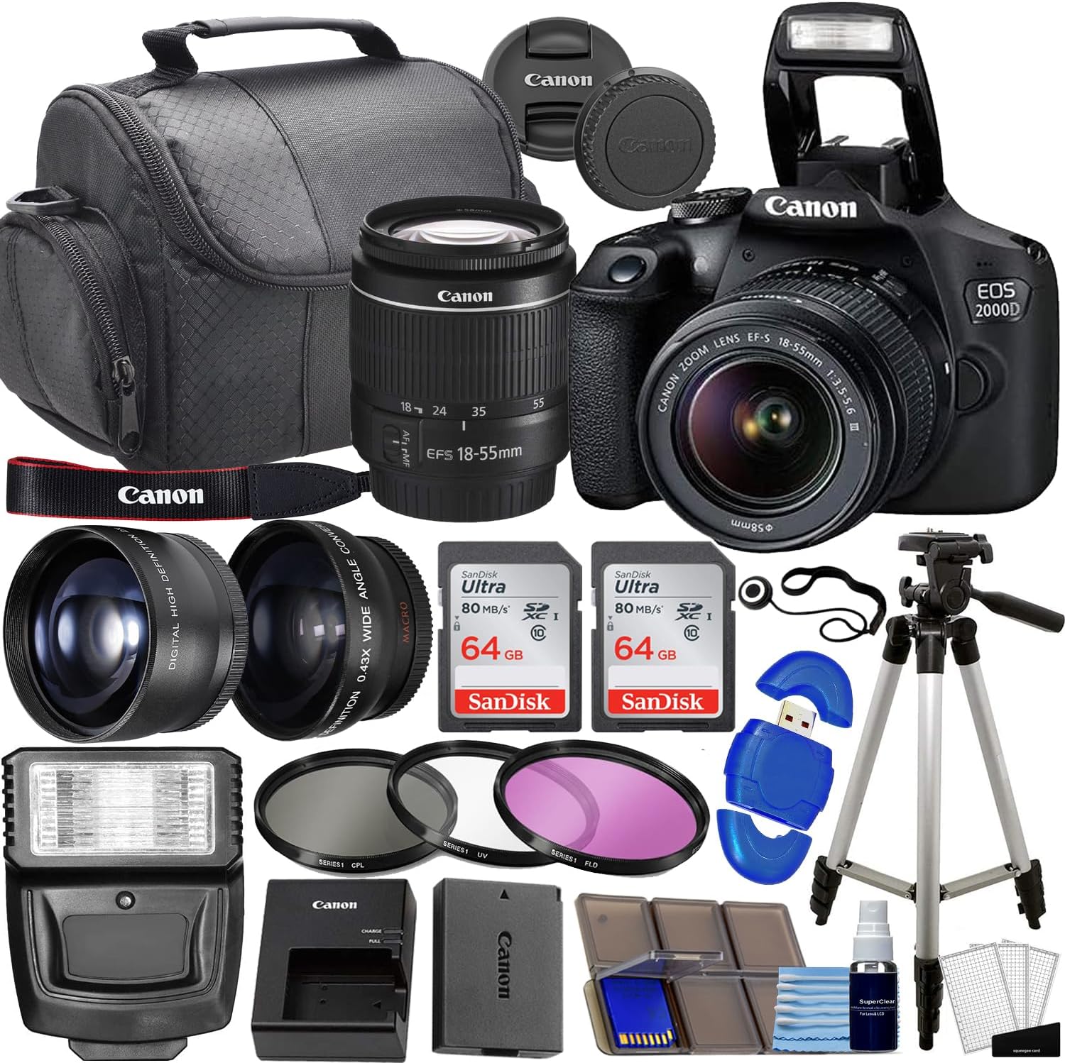 Canon EOS 2000D DSLR Camera Bundle with 18-55mm Lens and More
