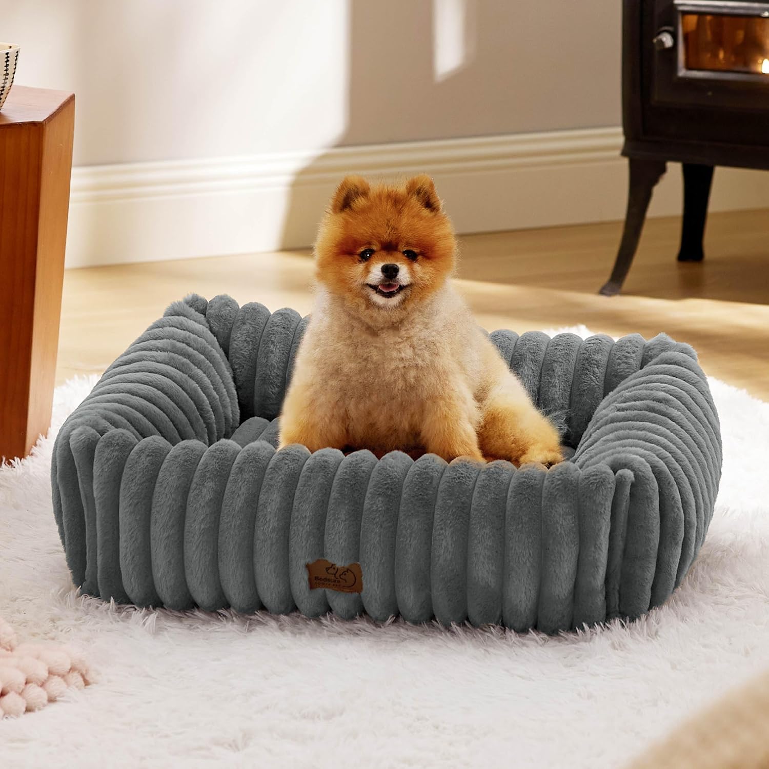 Cute Dog Bed for Small Medium Dogs - Washable Furry Comfort
