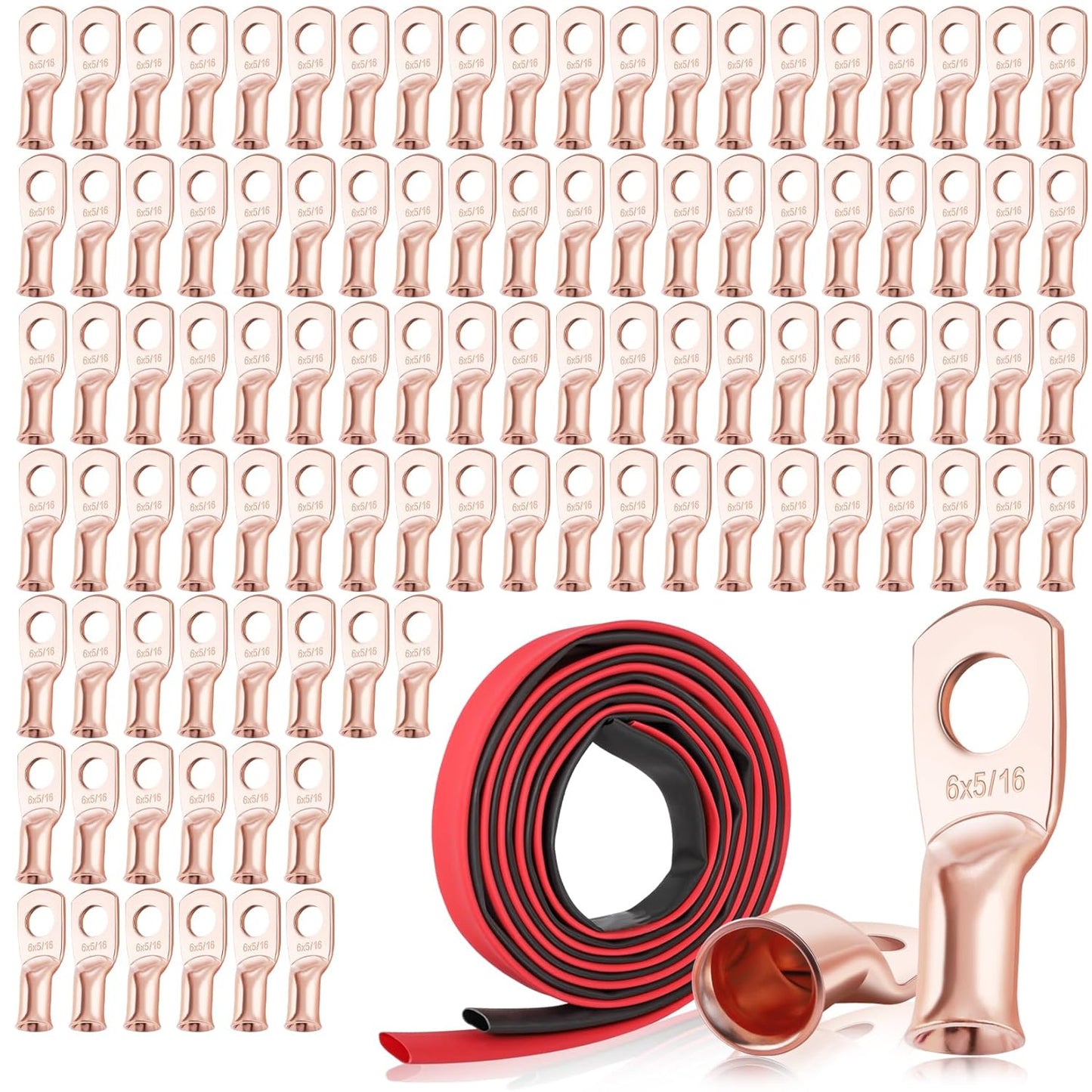 XHF 100PCS Heavy Duty Battery Lugs with Heat Shrink Tubing