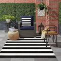 Black and White Outdoor Rug 3x5 - Washable Cotton Striped Entryway Rug