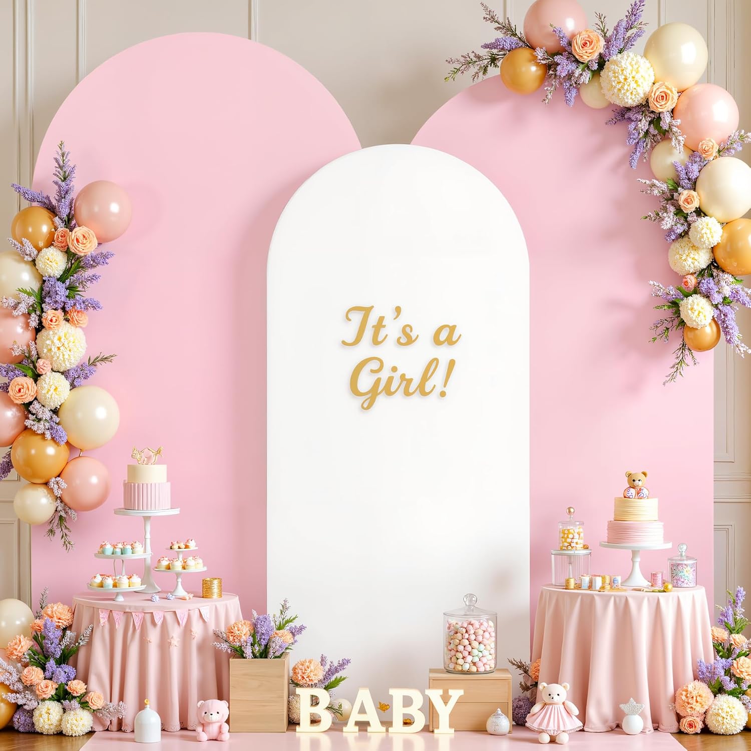 White and Pink Arch Backdrop Cover Set for Events and Parties