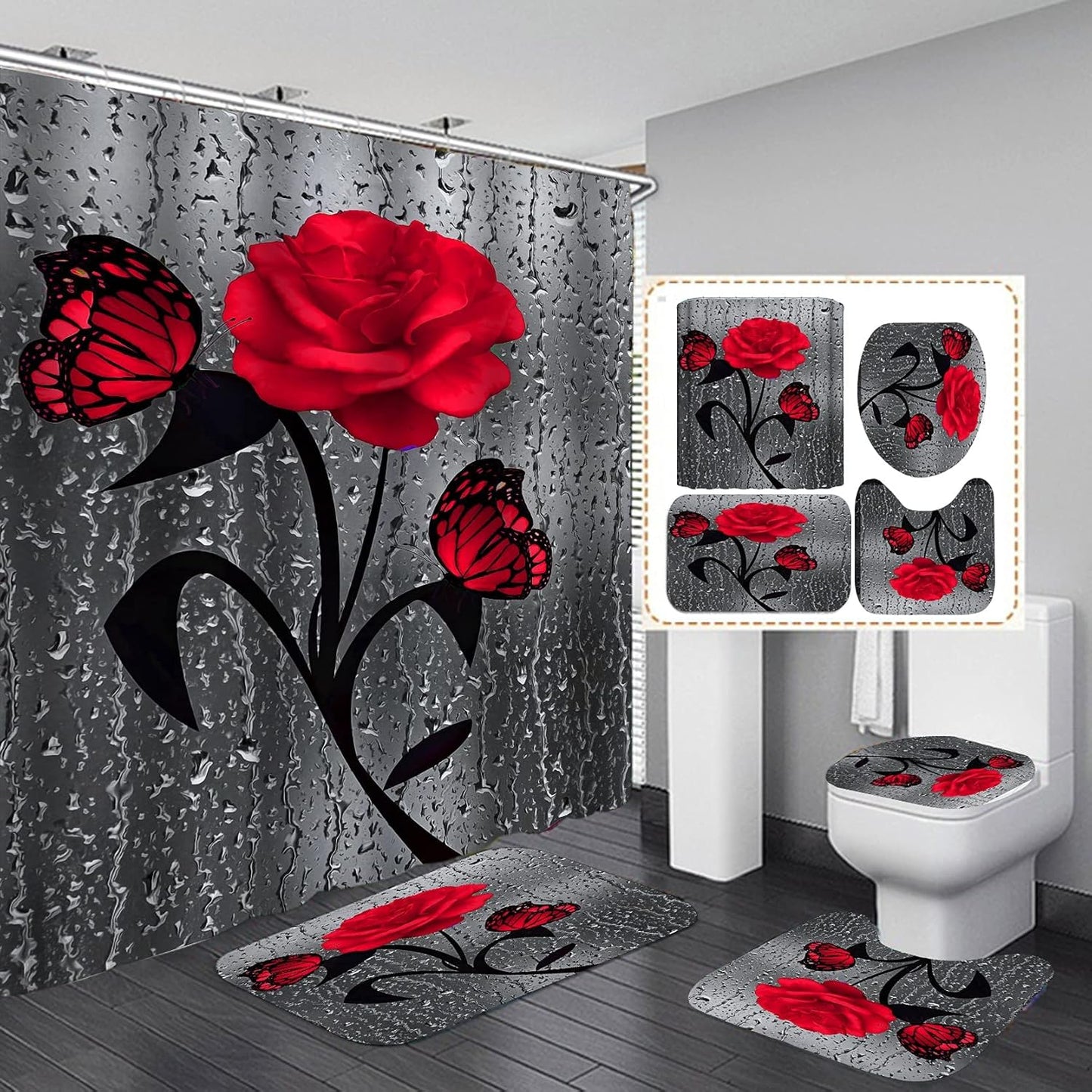 Valentine's Day Rose Shower Curtain Set