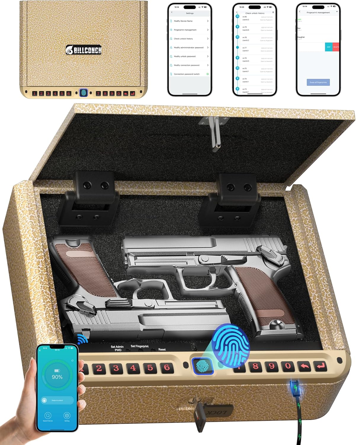 BILLCONCH Gun Safe for Handgun - Biometric Pistol Safe Access