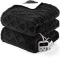 Queen Size Sherpa Electric Blanket Dual Control - Black Plush Heated