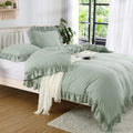 Ruffle Duvet Cover King Size 3PCS - Soft Washed Microfiber Sage Green
