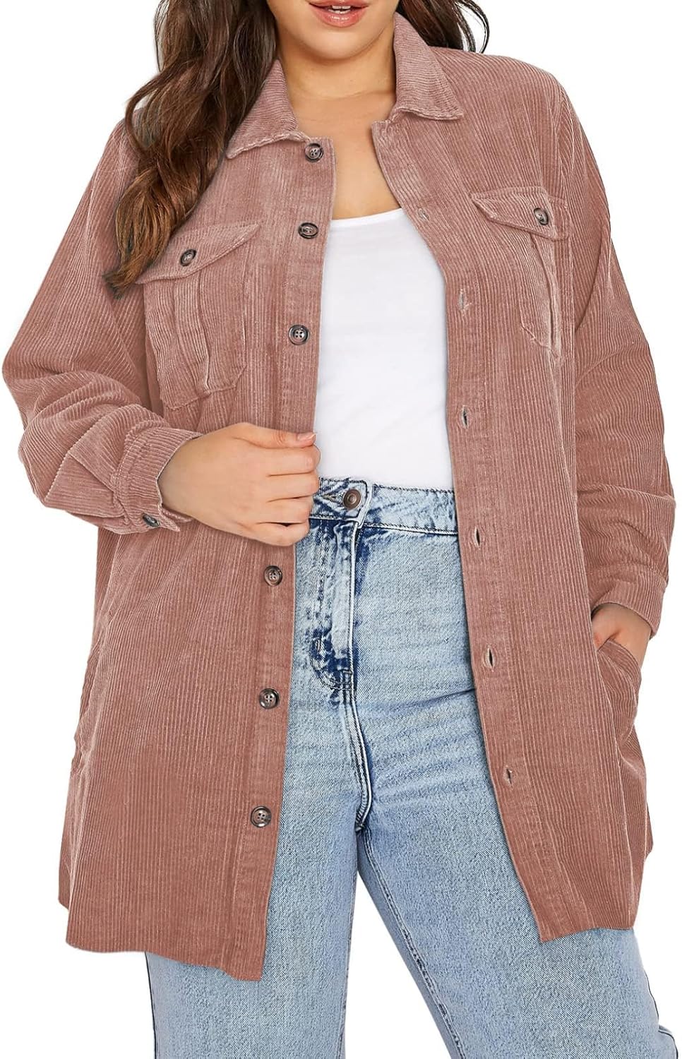 Eytino Womens Plus Size Long Sleeve Button Down Shacket Jacket