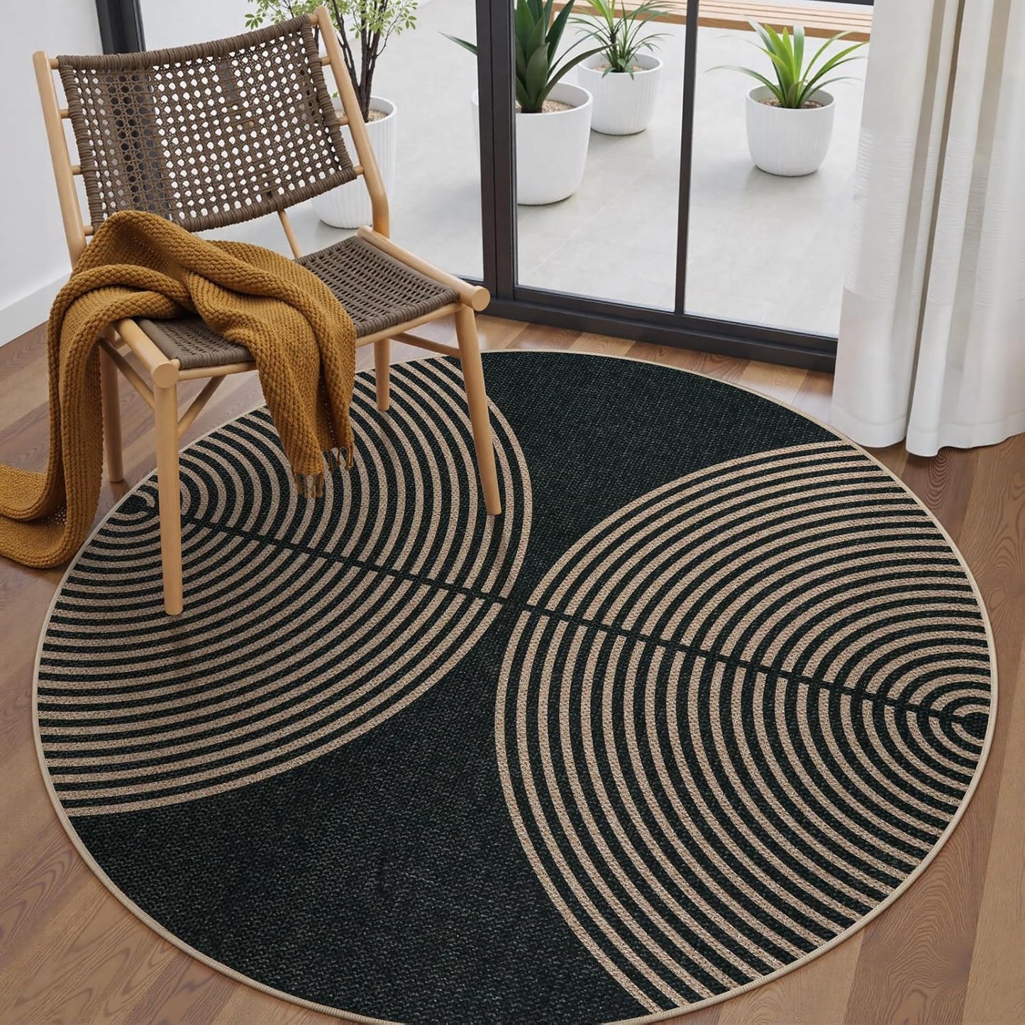 Lahome Modern Rainbow Round Rug for Indoor and Outdoor Use