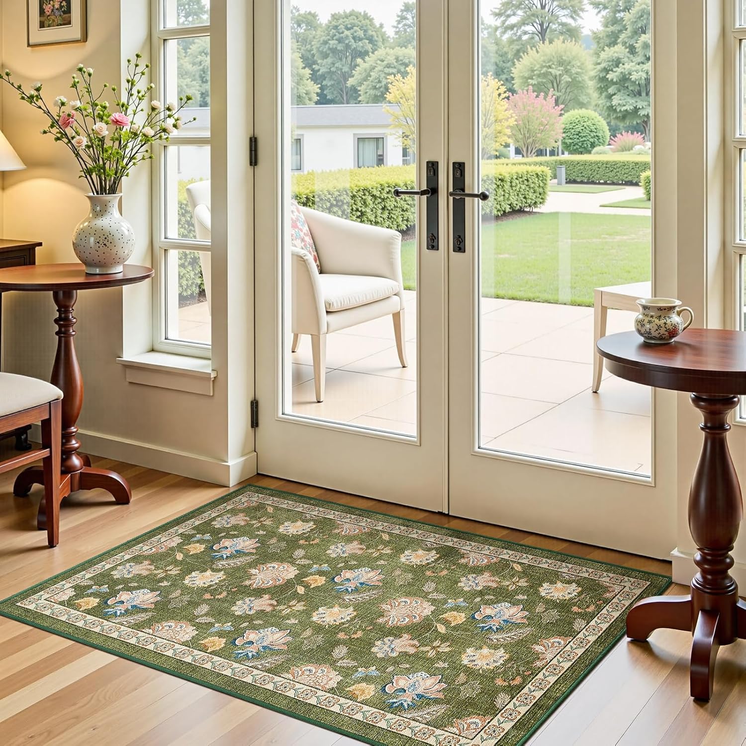 Floral Vintage Charm 3x5 Rug for Entryway and Kitchen Use