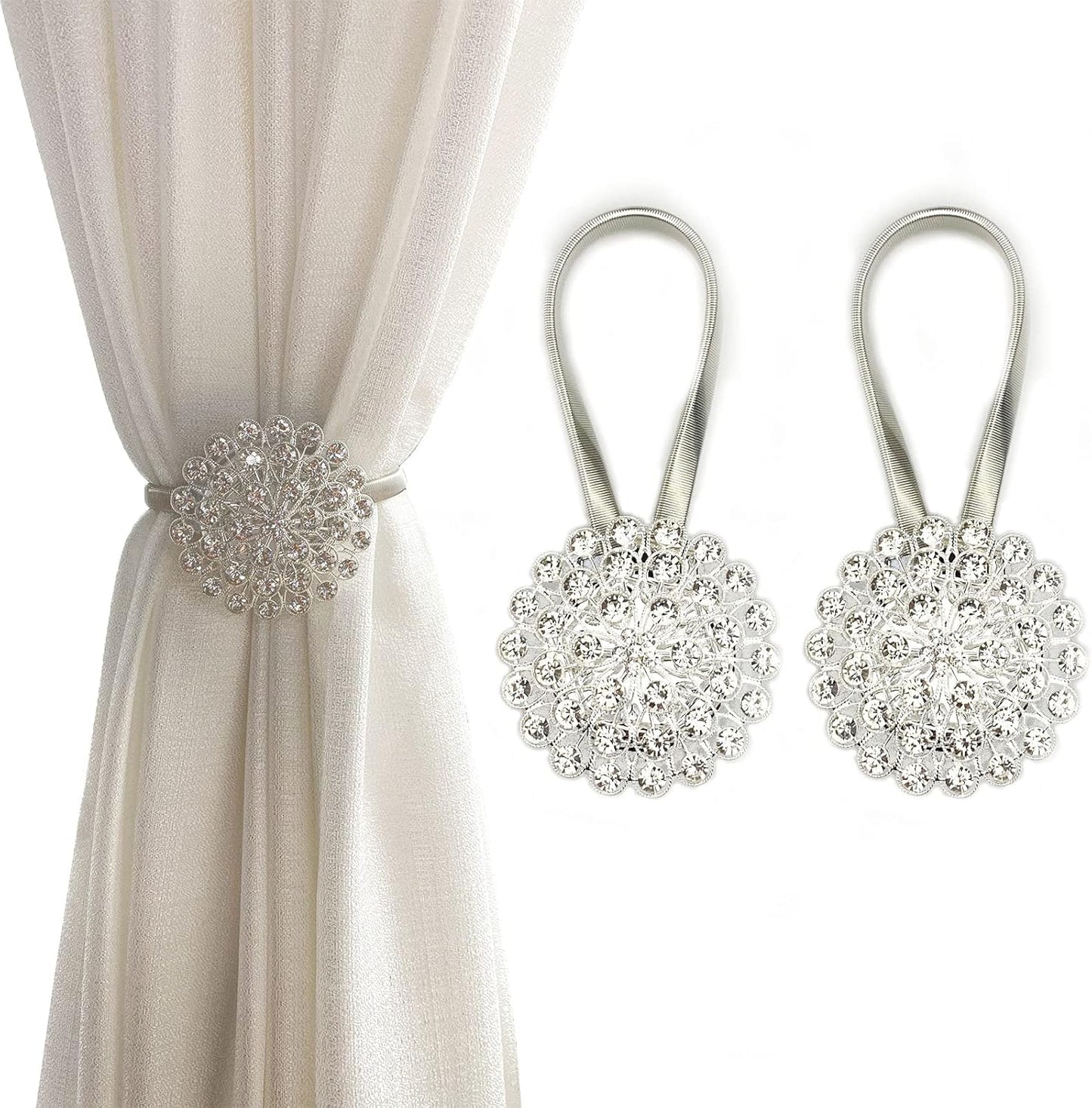 Crystal Flower Magnetic Tiebacks - Instant Curtain Glam