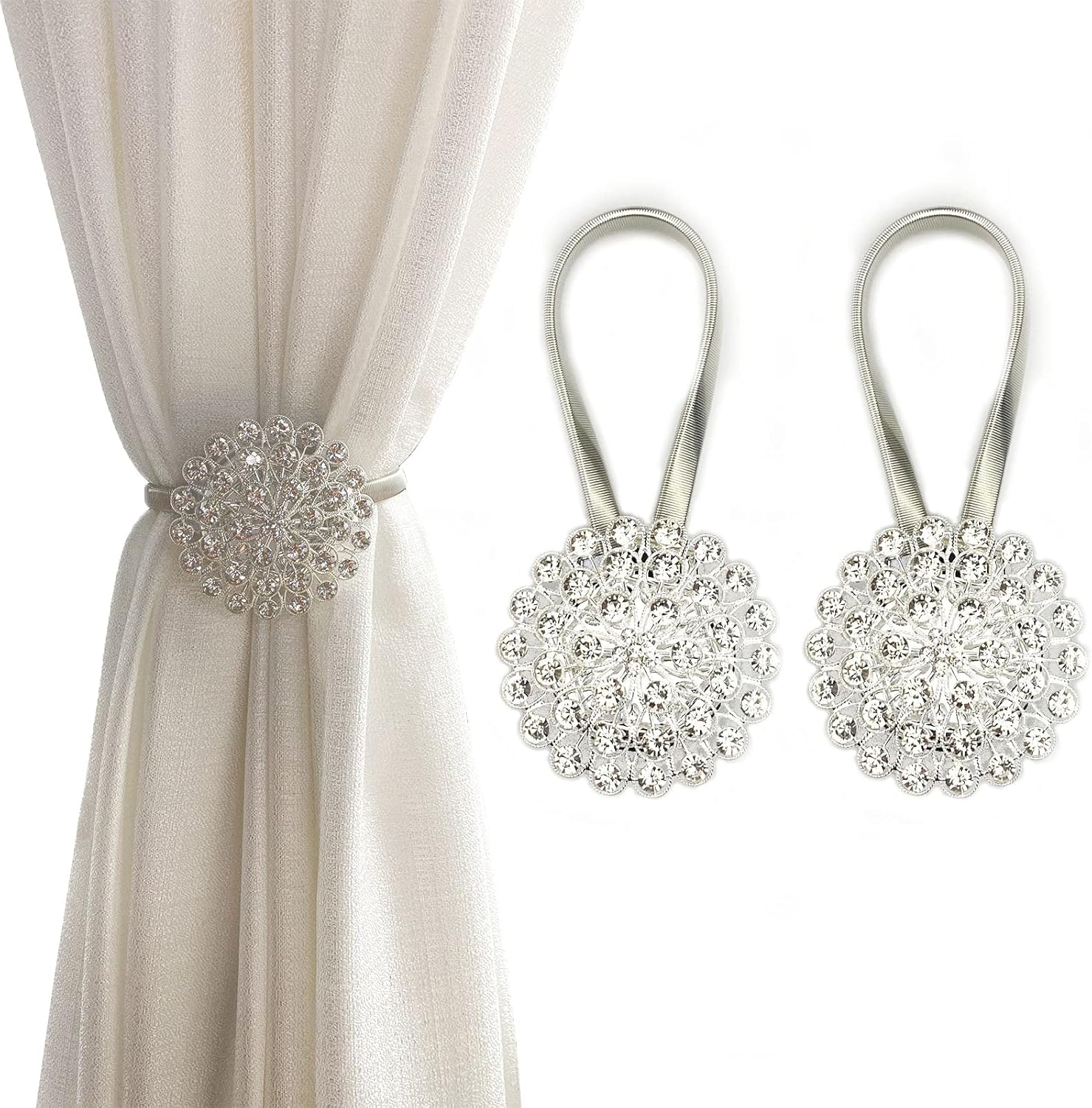 Crystal Flower Magnetic Tiebacks - Instant Curtain Glam