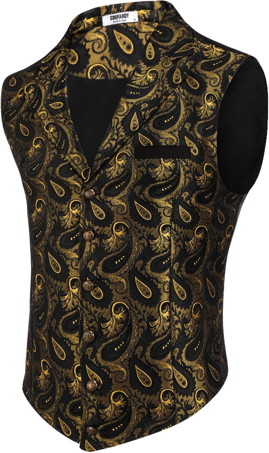 COOFANDY Mens Suit Vest with Paisley Floral Design for Formal Wear