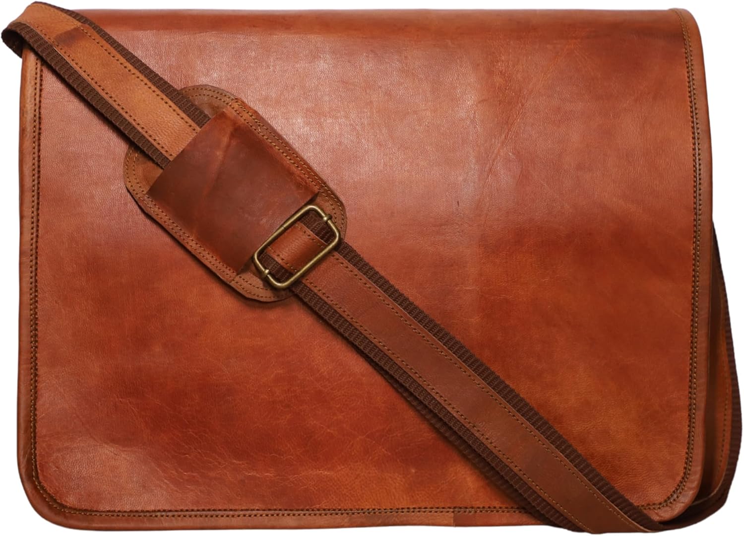 15-Inch Genuine Leather Messenger Bag for Men - Vintage Style