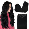 Clip in Hair Extensions Real Human Hair 20in 7Pcs - Natural Jet Black