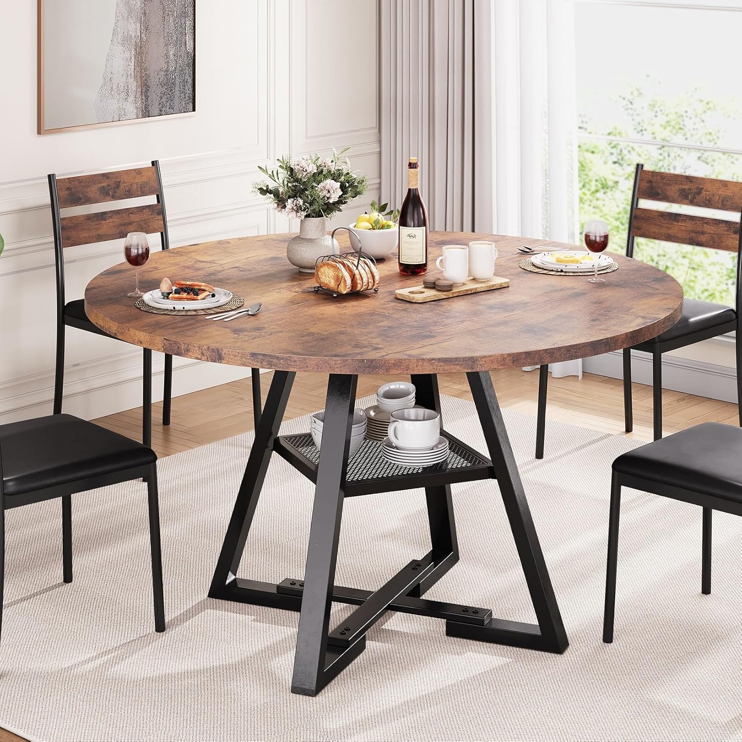 Round Dining Table for 4 - Vintage 42In Space Saving Design