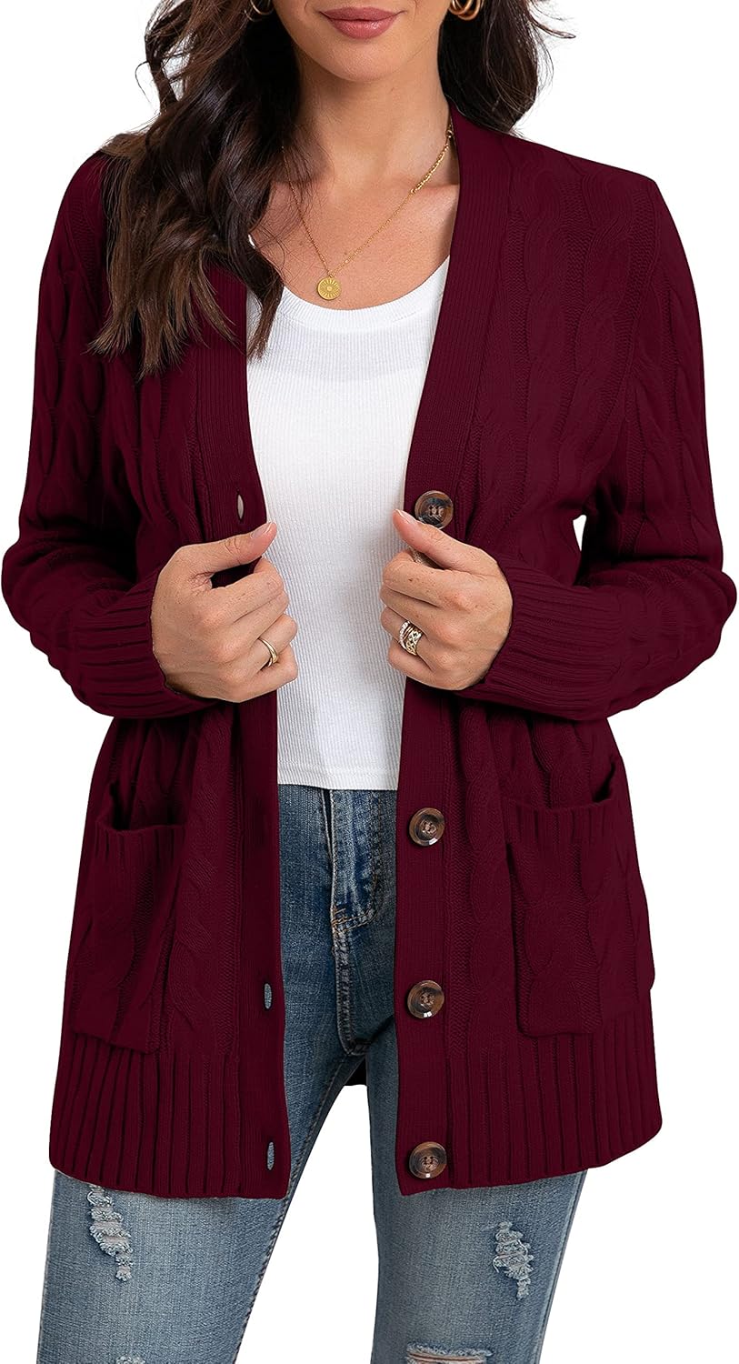 GRECERELLE Women's Long Sleeve Loose Knit Cardigan Sweater