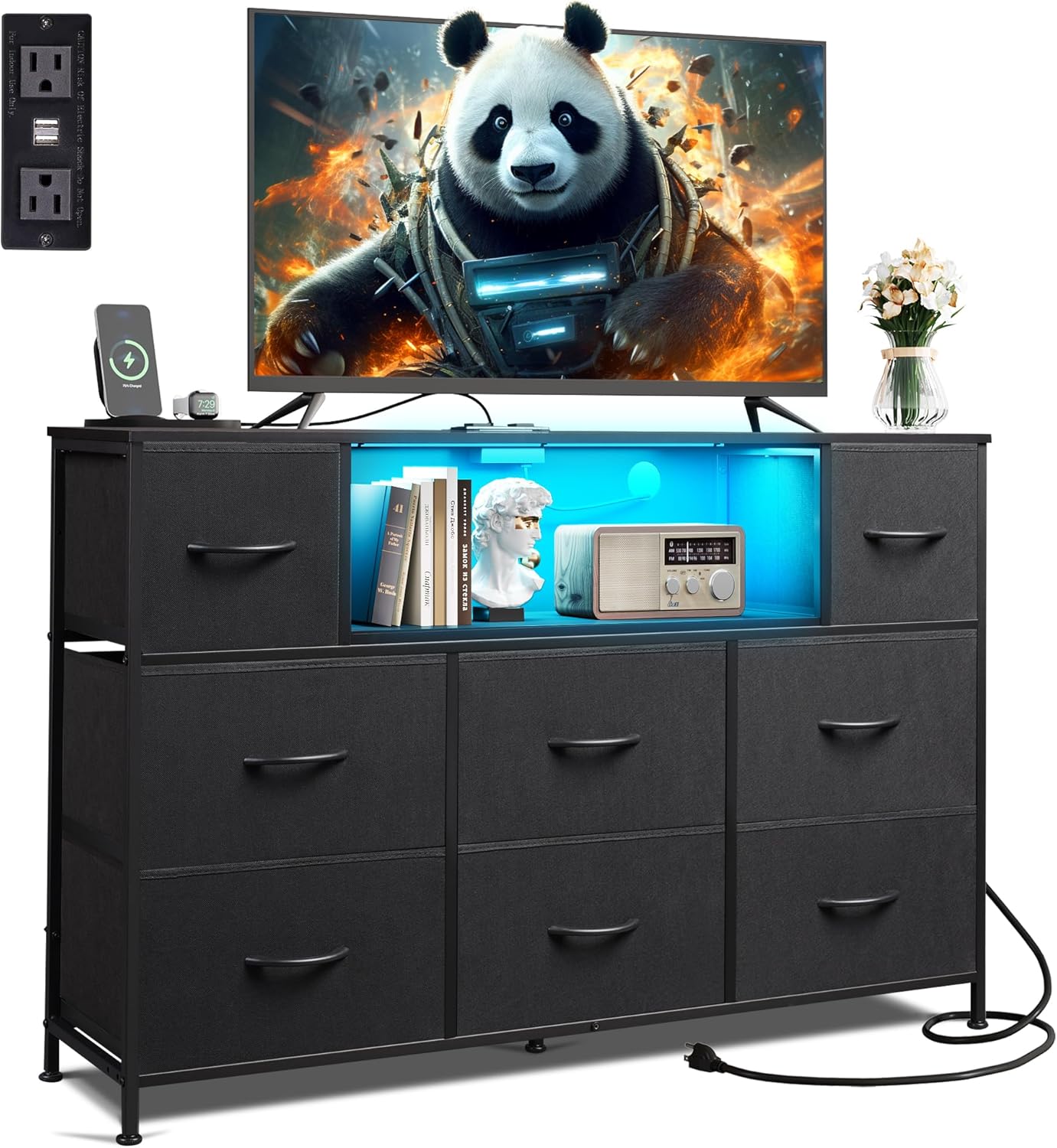 WLIVE Black TV Stand with LED Lights for 45 to 55 inch TVs