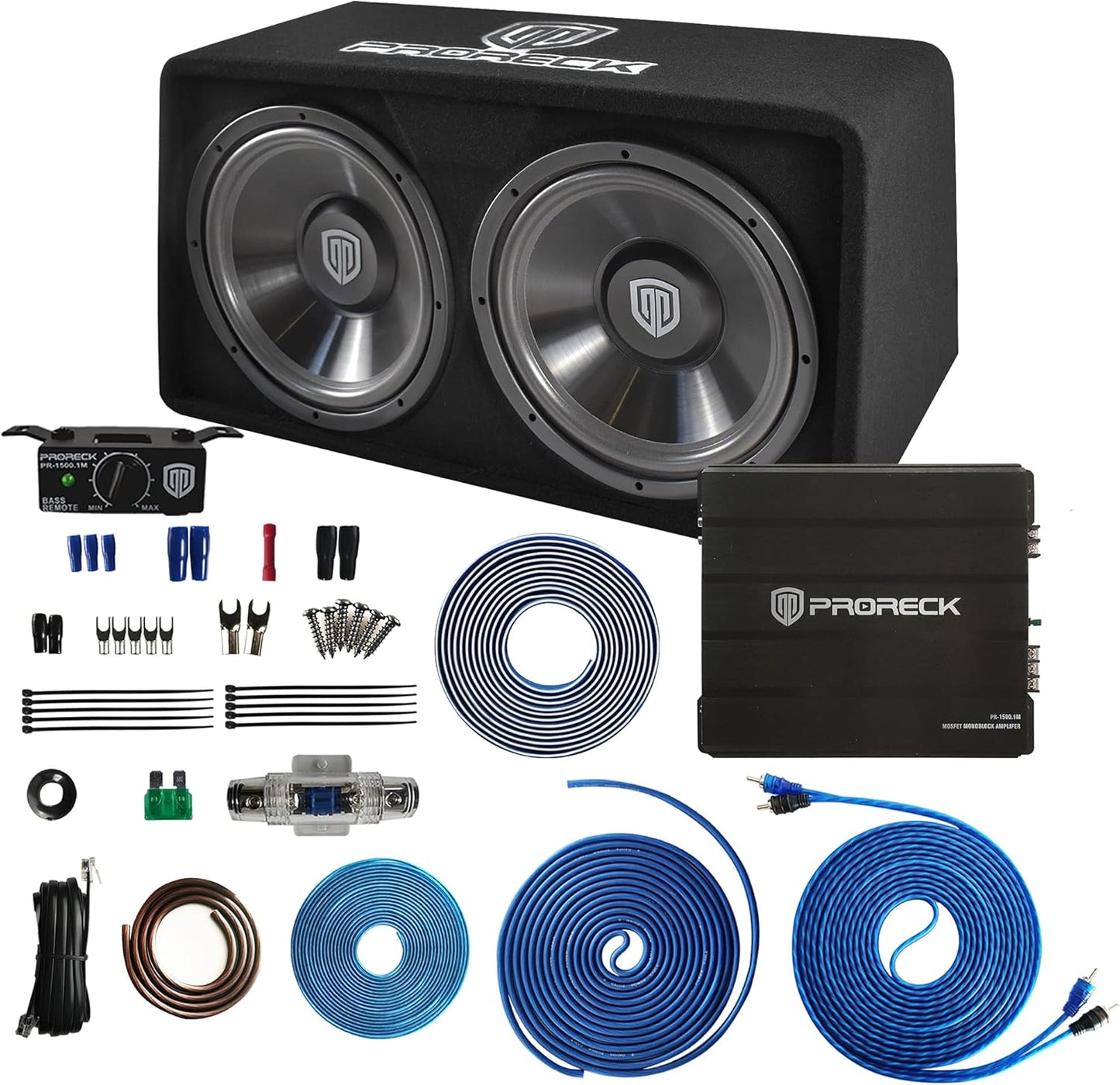 PRORECK PR-122M Complete 1500W Dual 12in Car Subwoofer System